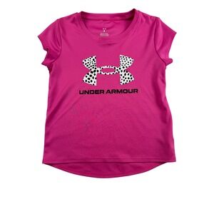 Under Armour Girls Pink Polka Dot‎ Logo Short Sleeve T-Shirt Size 4
